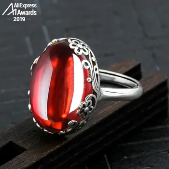 

13*18mm 6.18 Sale S925 Sterling Silver Australia Ruby Rings good taste Rings handicraft Gemstone Retro Chalcedony