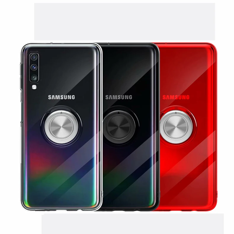 Мягкий прозрачный чехол для samsung Galaxy A10, A20, A30, A40, A50, A70,, держатель с кольцом на палец, задняя крышка, прозрачный чехол для телефона