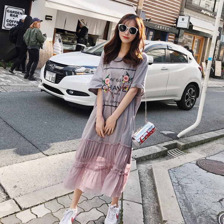 

2018 New Style Printed Mid-length Dress Korean-style Photo Shoot Fresh And Sweet Slim Fit Pleated Skirt Fashion