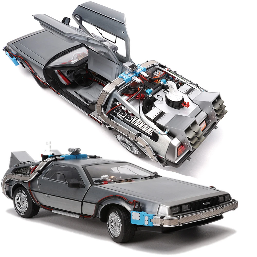 

1/18 Scale Metal Alloy Car Diecast Model Part 3 Time Machine DeLorean Vehicle Model Toy Welly Back To The Future for fan collect