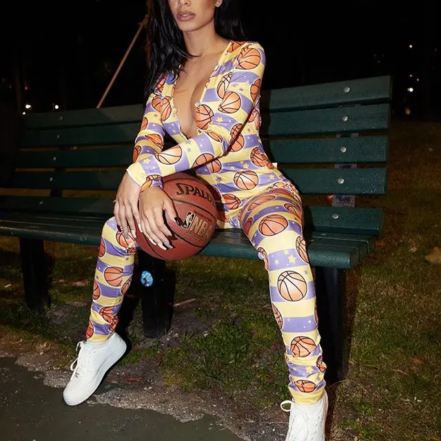 

Women Sleepwear Jumpsuit One Piece Fall Long Sleeve V-neck Pajama Fashion Cartoon Printed Long Sleeve Trousers