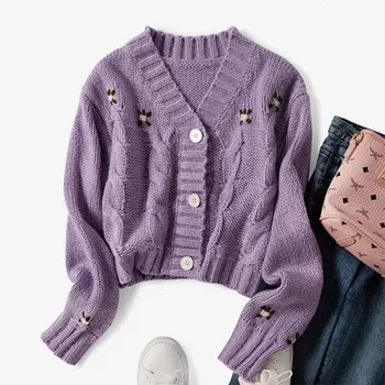 

Women Sweater 2019 Autumn and Winter New Thick-line Knitting Hand-embroidered High-grade Fragrant Wool Series Cardigan