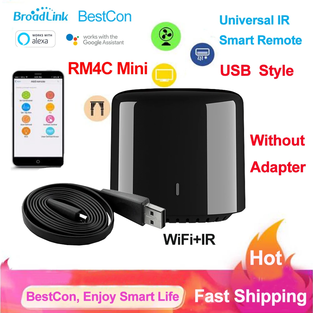 android tv remote control Broadlink BestCon RM4C Mini Universal Smart Remote Wifi IR Smart Home Remote Control TV Air Conditioner Via Broadlink APP Alexa all tv remote Home Electronic Accessories