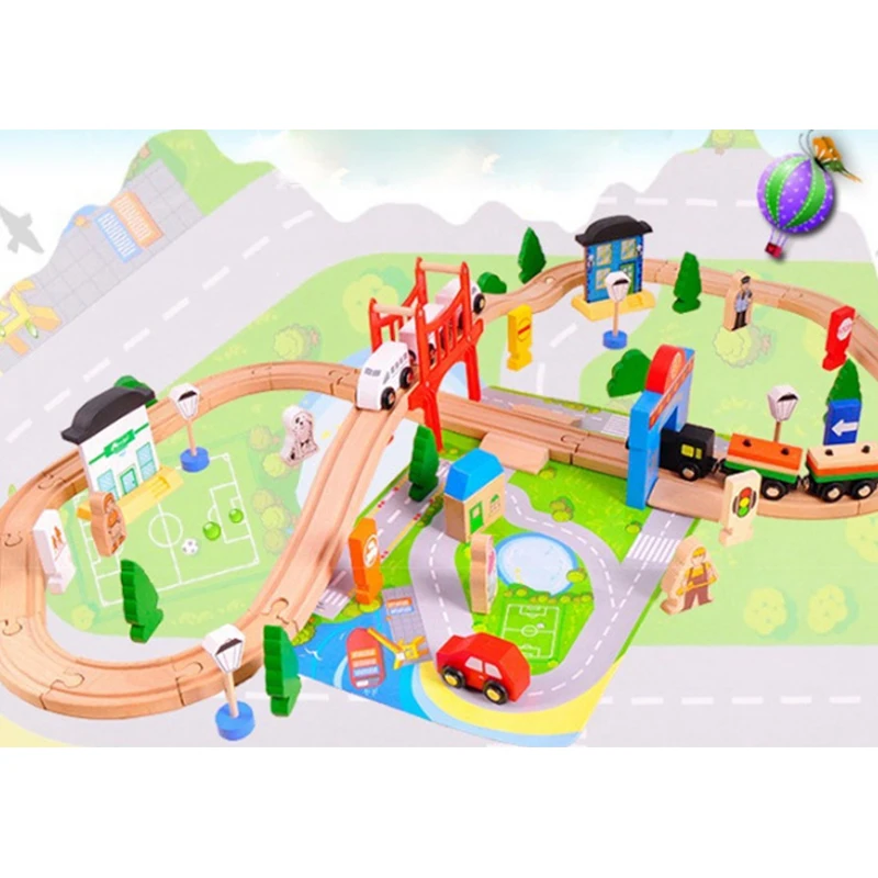 Деревянные 80 шт. DIY трек поезд набор игрушка железная дорога деревянные головоломки Развивающие игрушки для детей Трек обучающие игрушки для детей