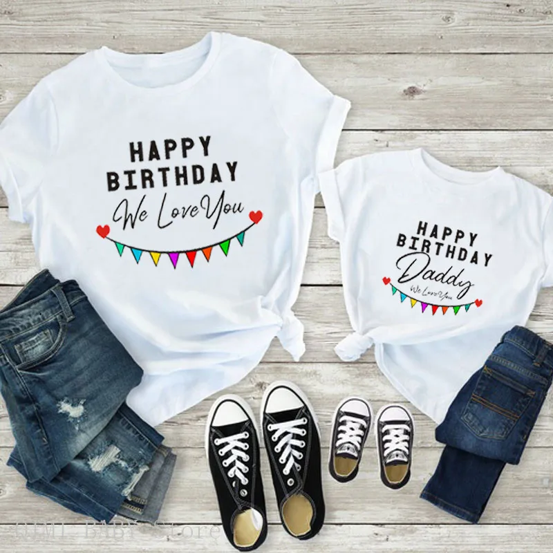 Happy Birthday Daddy Mother and Kids Family Matching Tshirts Clothes Gift to Dad Mom Daughter Son Birthday Party Wear Tshirts 2
