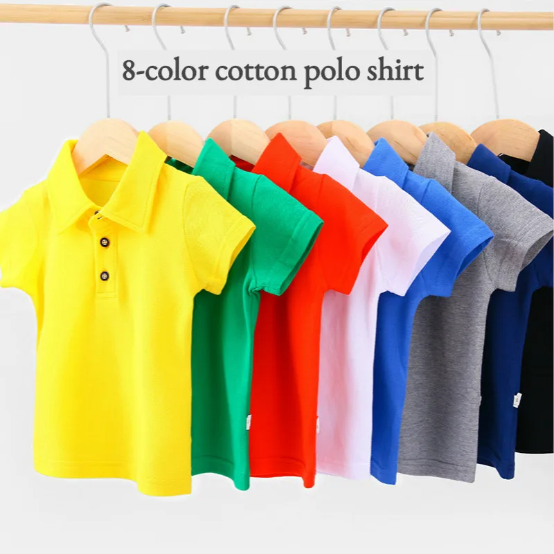 

6 Color Summer Children Baby Polo Shirts Short Sleeve School Big Boys Girls Cotton Lapel Button Tops Casual Solid Color Vestidos