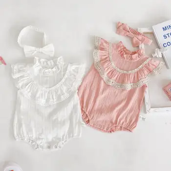 

2020 Solid Color Summer Newborn Infant Baby Girls Cotton Linen Sleeveless Bodysuit Outfits Jumpsuit Baby Girls Bodysuits