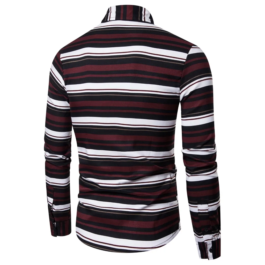 KANCOOLD, мужская деловая рубашка в полоску, однобортная Ретро Рубашка с длинными рукавами для отдыха, топ, блузка Nov25