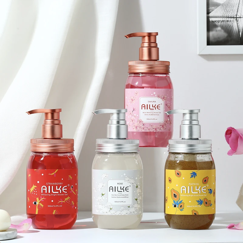 AILKE Whitening Shower Gel Brightening Skin Body Wash Exfoliating Oil Control Suitable for Women Men