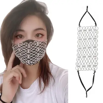 

Fashionable Hollow Tulle Face Masks Shiny Beaded Night Cocktail Party Face Cover Girls Accessories mascherine natale T514