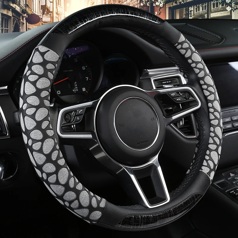 DUKEAUTO 15 дюймов Противоскользящий черный из микрофибры кожаный чехол рулевого колеса автомобиля 38 см карбоновый рисунок штамповка Дизайн