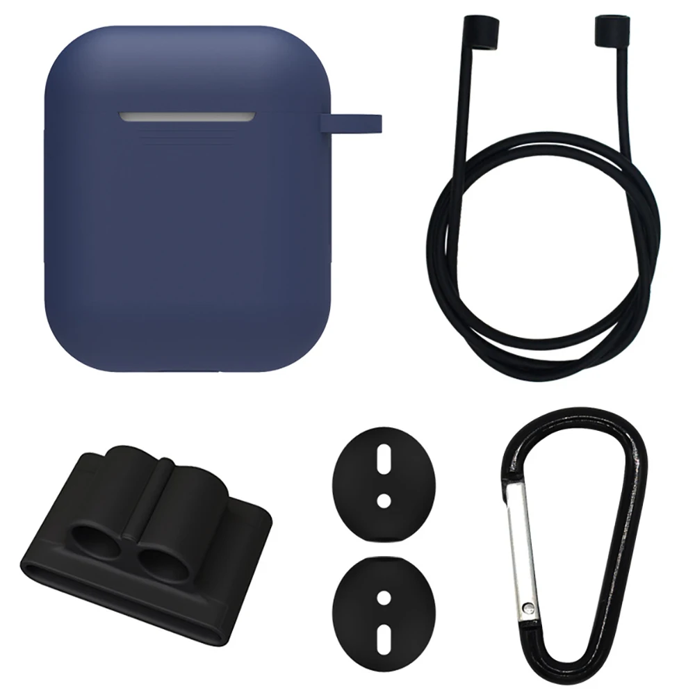 3 5 в 1 Bluetooth наушники аксессуары комплект для Airpods зарядный ящик силиконовый чехол+ крючок+ шейный канат+ крышка для наушников+ держатель для наушников - Цвет: 3