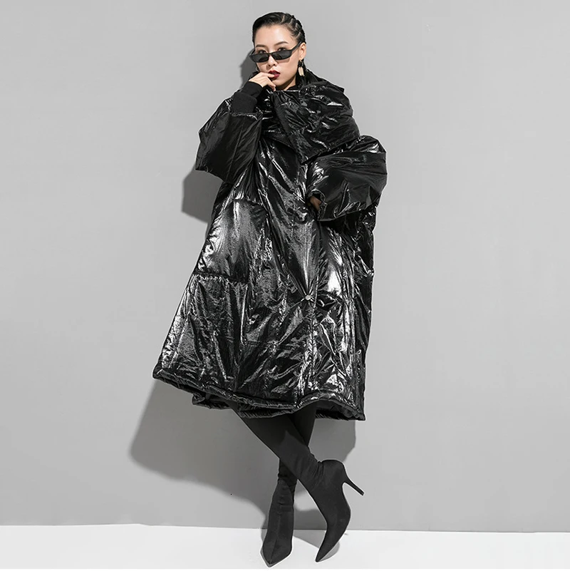 [EAM] ассиметричное теплое пальто с хлопковой подкладкой большого размера, с длинным рукавом, свободная посадка, женские парки, модная новинка, Осень-зима, 1K445