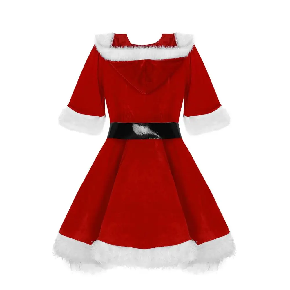 Cosdaddy женское рождественское платье с v-образным вырезом красный бархат Mrs. Claus косплей костюм нарядное платье для Санты с капюшоном