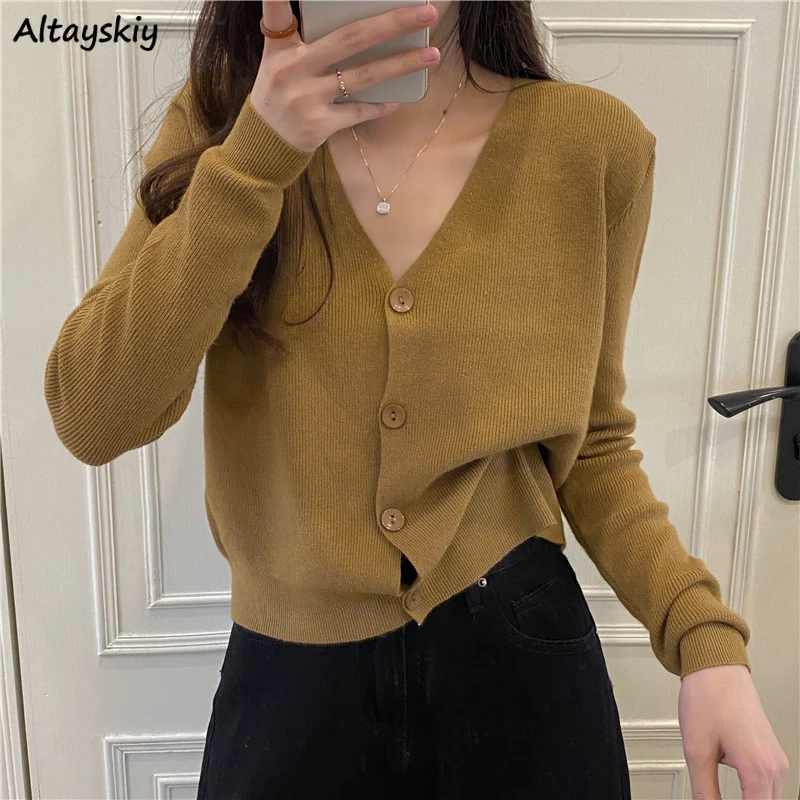 

Cardigan Women 16 Colors V-neck Vintage Long Sleeve Slim Fall Basic Elegant Female Outerwear Knitted Clothes Ulzzang Office Lady