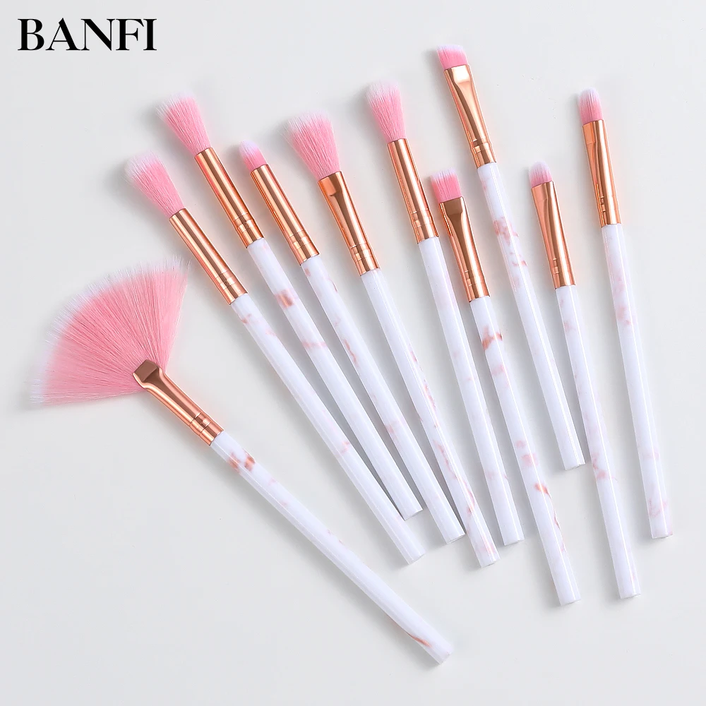 

BANFI 10 Pcs Makeup Brushes Sets Powder Foundation Eyeshadow Marble Pattern Handle Professional Beauty Make Up Tools Kit