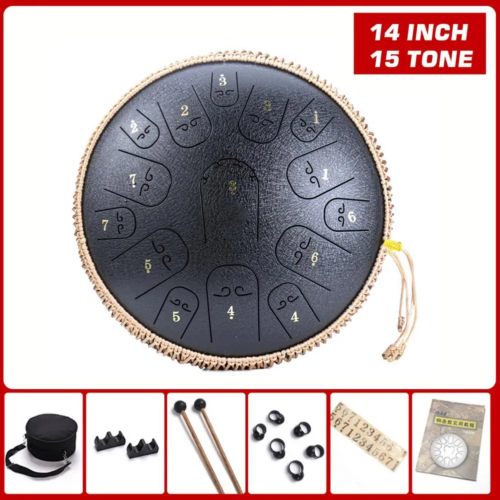 14 Inch 15 Tone Steel Tongue Drum C/ D Tune Percussion Hand Pan Drum With Padded Bag & 1 Pair Of Mallets Musical Instrument