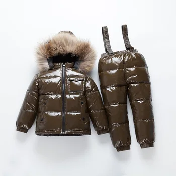 

OLEKID 2020 Russia Winter Children Ski Suit Waterproof Warm Down Jacket + Overalls Baby Snowsuit 1-6 Years Girls Boys Parka Coat
