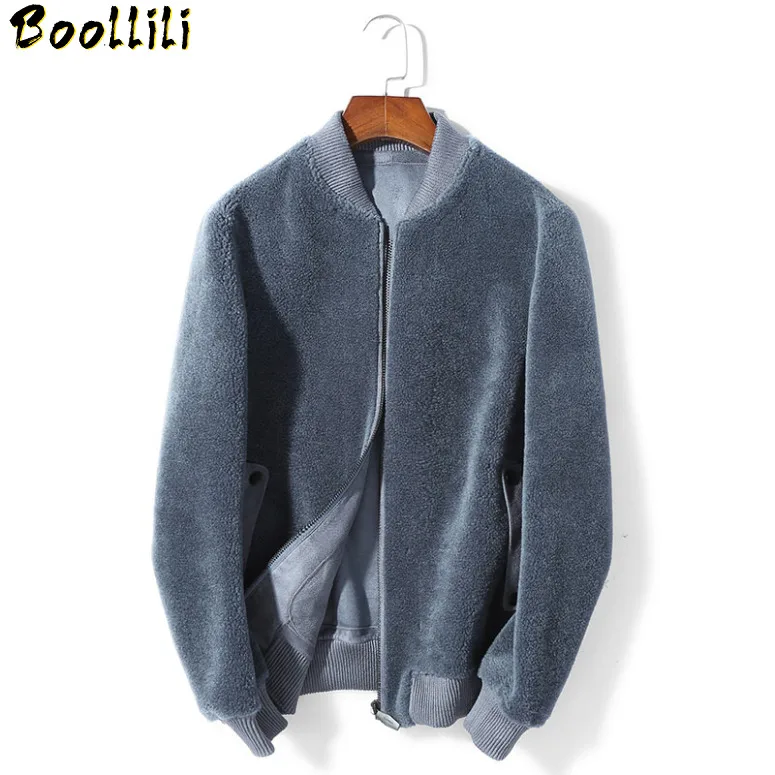 Мужская куртка Boollili из натурального меха короткая бомбер 100% шерсти в Корейском