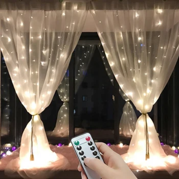 

3x2/3x3/6x2/6x3 LED Curtain String Lights Flash Fairy Garland Remote Control For New Year Christmas Outdoor Wedding Home decor