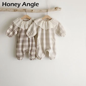

Honey Angle Spring Autumn Kids Rompers For Girls Plaid Printed Lapel Baby Bodysuit Long Sleeve Korean New Girl Jump Clothes
