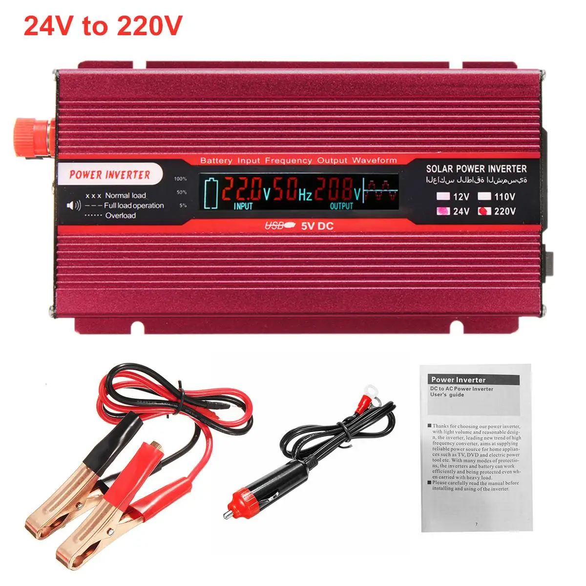 24V 220V Автомобильный инвертор 2000 Вт DC 12 В/24 В в AC 220 В/110 В трансформатор напряжения модифицированный синусоидальный инвертор солнечной энергии модифицированный ЖК-дисплей - Цвет: 24V 220V