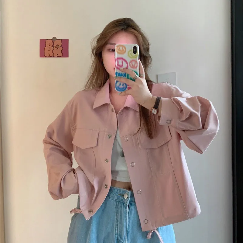 

NEW Pink Tooling Jacket Womens Korean Style Loose New Spring and Autumn All match Short Tops Ins coat women clothing for 2020