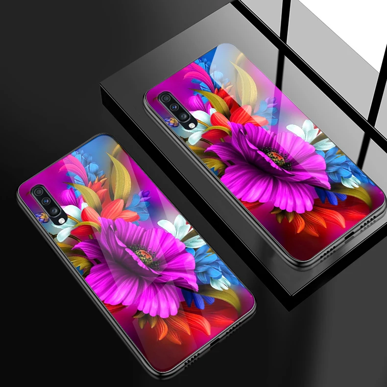 W214 Для samsung Galaxy A10 A20 A30 A40 A50 A6S A70 A8S A80 A90 закаленное Стекло чехол J4Plus M10 M20 M30 Note9 обувь с украшениями в виде цветков и бабочек в виде ракушки - Цвет: W214