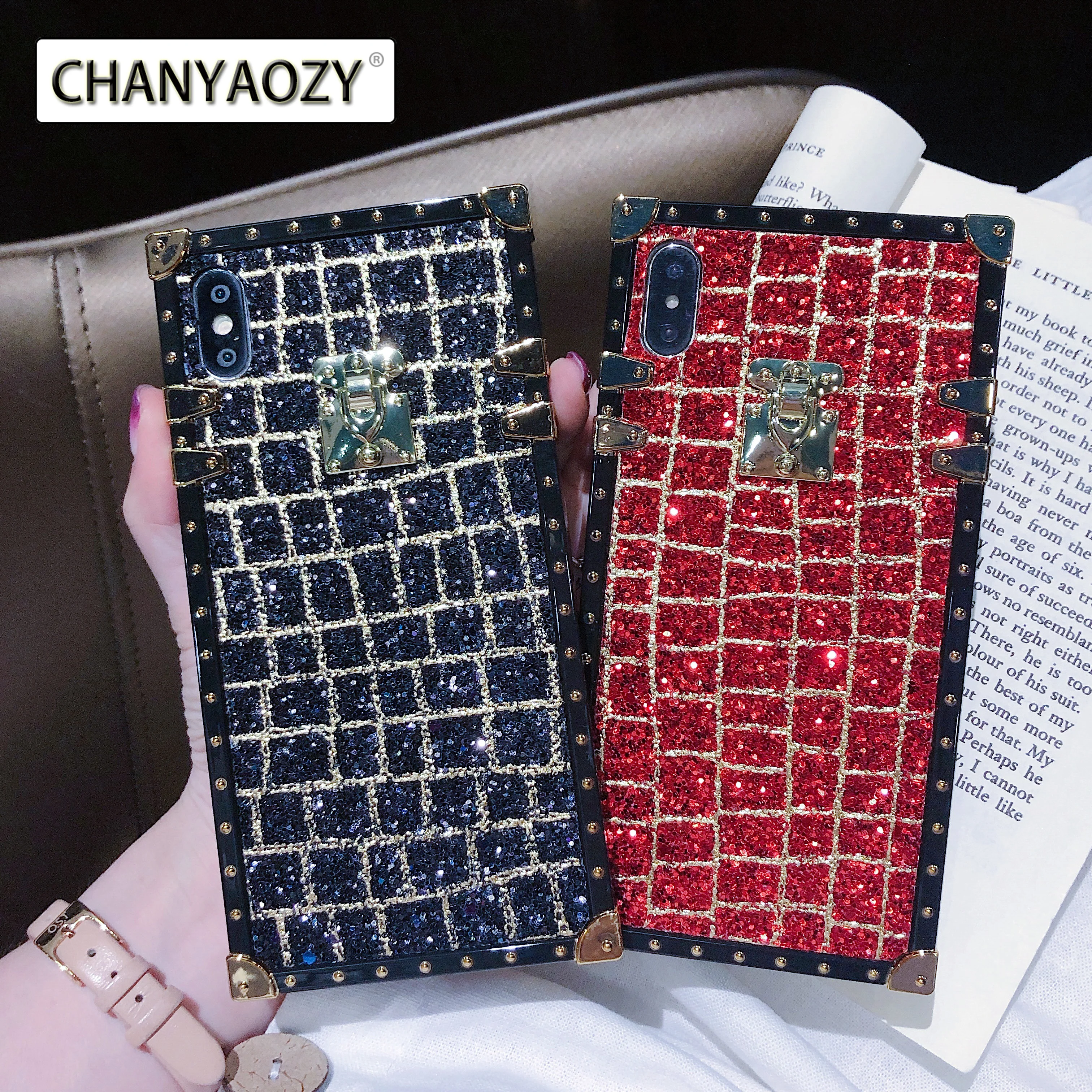 

Flash Metal Square Case for iPhone 6 7 8 Plus 11 Pro X XR XS Max Plaid Powder for Samsung Galaxy S9Plus Note 10 9 Back Cover