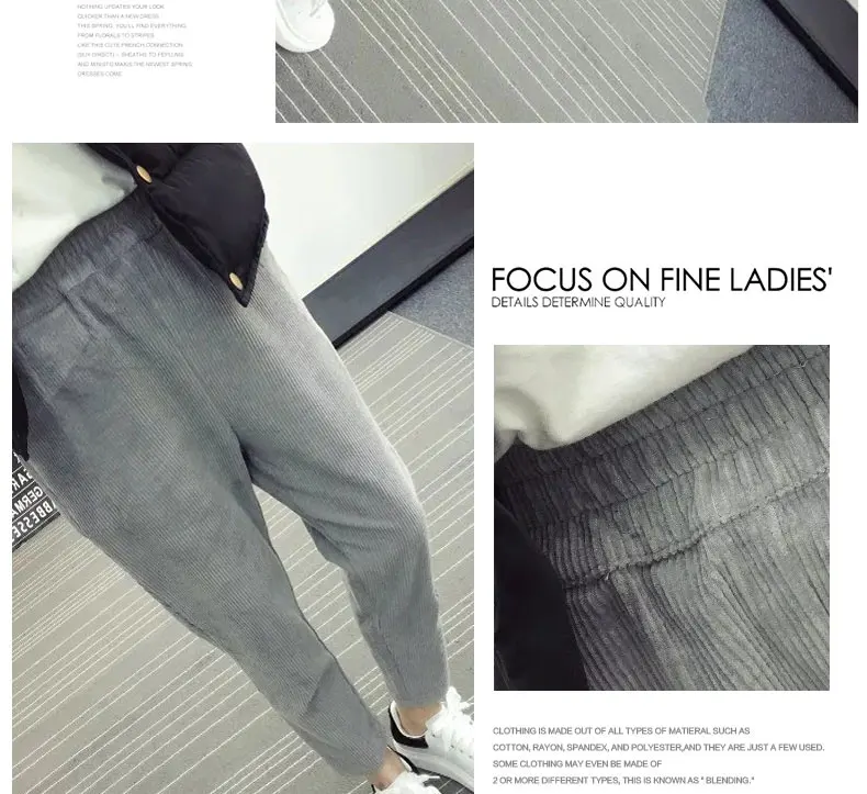 Autumn Women Corduroy Pants Pantalon Mujer Elastic Waist Harem Pants Plus Size 3XL Sweatpants Trousers Loose Pants DV231