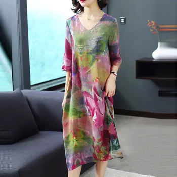 

Fashion Dress Women Plus Size 3XL платье HOT Sale Sexy V-Neck Short Sleeve Positioning Print Summer Casual Loose A-Line Dress