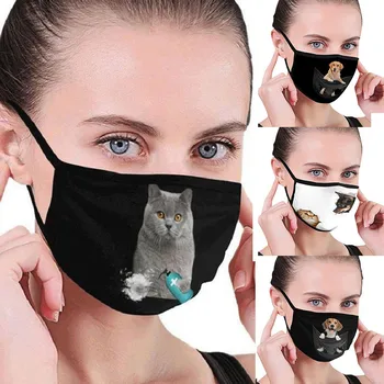 

2020 Fashion Cute Cat Dog Printed Mask Dustproof Windproof Animal Print Breathable Mouth Mask Reusable Washable Mask Masque 5PCs