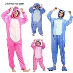 Кигуруми унисекс для взрослых детей Синий Розовый стежка пижамы животных Одна Деталь пижамы Косплэй Костюм Sleepsuit