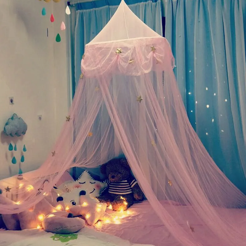 pink stars Hanging Princess Dome Mosquito Nets With Star Style Decoration Lace Mosquitonet Kids Bed Curtain Canopy Photography Props - Цвет: pink stars