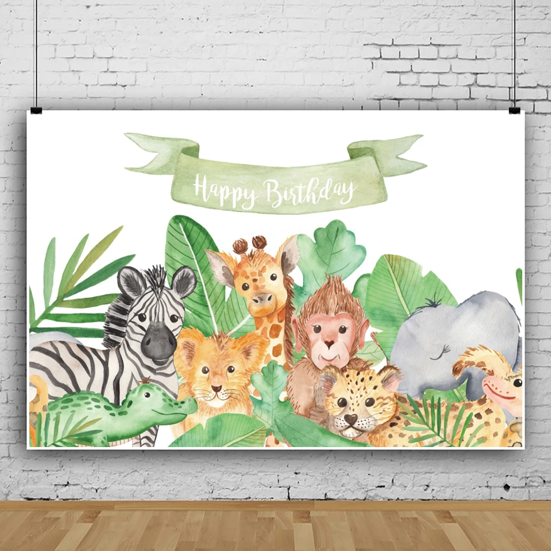 

Laeacco Jungle Safari Happy Birthday Party Photocall Child Portrait Personalized Poster Photo Backdrops Photographic Backgrounds