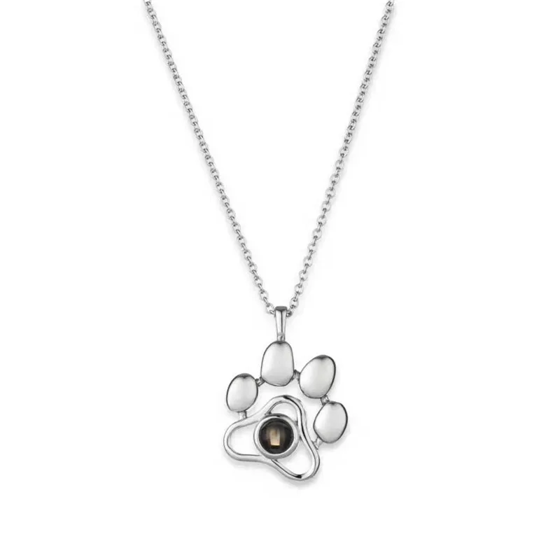 

Custom Pet Photo Pendant Necklaces Footprints Cat Dog Paw Necklace Projection Memory Jewelry