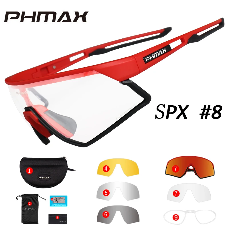 P-YJ-SPX08-5P PHMAX фотохромные велосипедные очки, велосипедные UV400 спортивные солнцезащитные очки, антибликовые легкие профессиональные велосипедные очки, очки для близорукости - Цвет: P-YJ-SPX08-5P