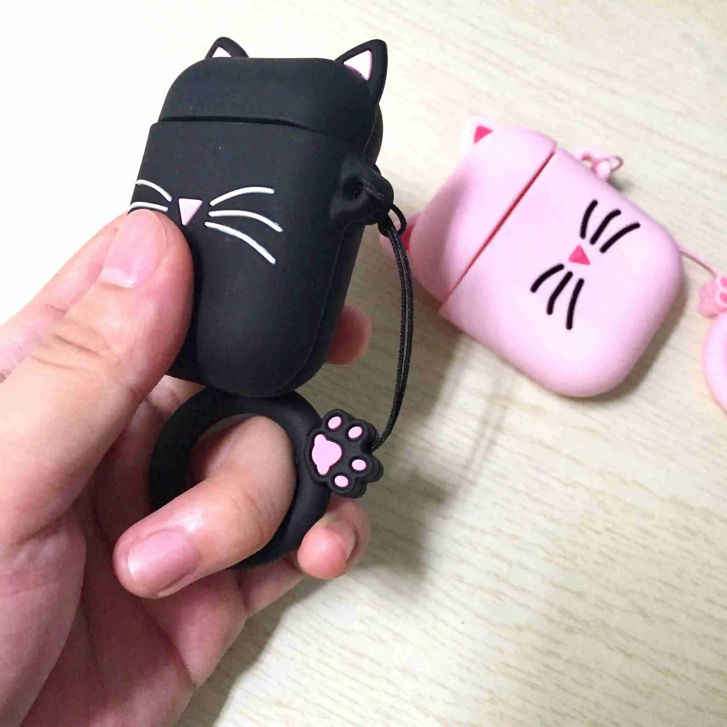 Чехол для airpods с милым котом из мультфильма, защитный чехол с милым ремешком, силиконовый чехол для air pods 2, беспроводной чехол для наушников