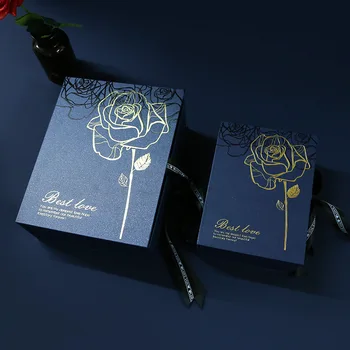 

European Blue delicate rose portable jewelry gift box cosmetics packaging Anniversary Valentine's Day boite dragees de mariage