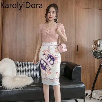 

Women's skirt 2020 summer Korean version of the slim split high waist slim printed European goods package hip skirt female