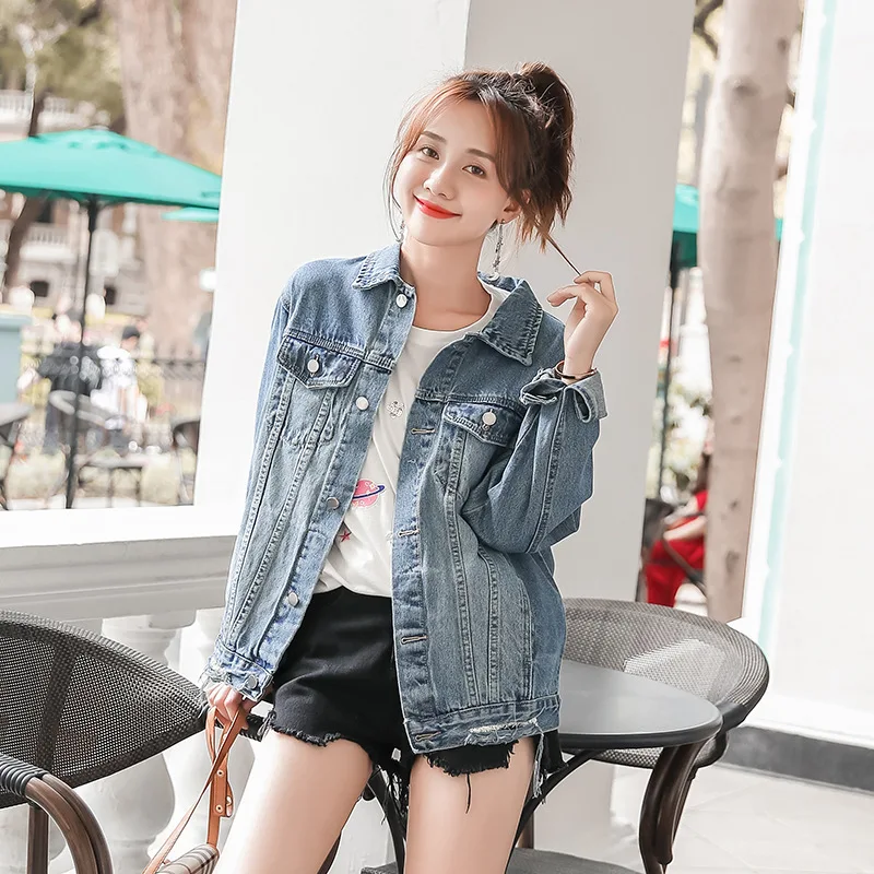 

Photo Shoot-2019 Autumn Mid-length Loose-Fit with Holes Jeans Coat Women's Versatile Korean-style Students