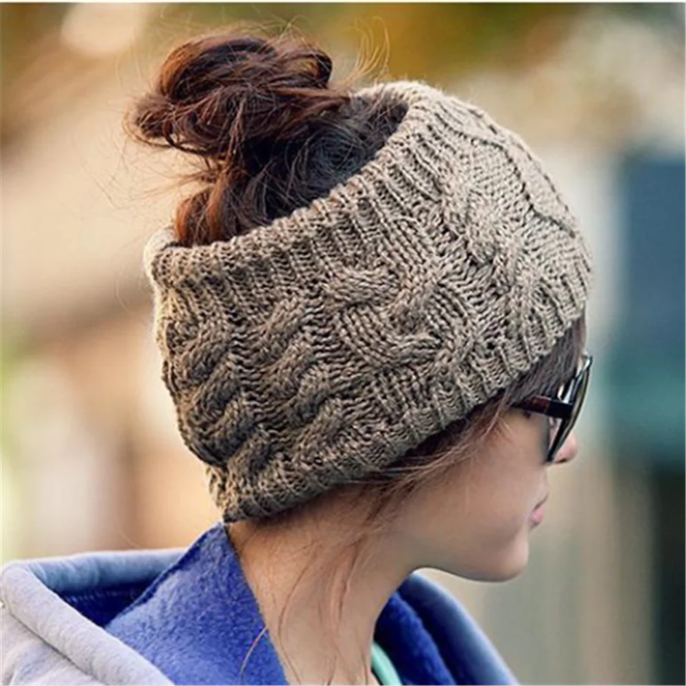 Женская теплая зимняя шапка, Модная вязаная шапка без верха, шерстяная шапка