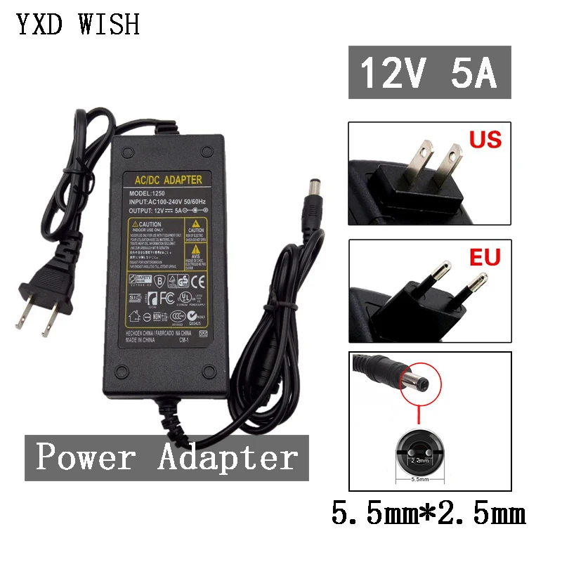 Блок питания 12 В 5 А адаптер с вилкой Стандарта США и ЕС трансформатор переменного