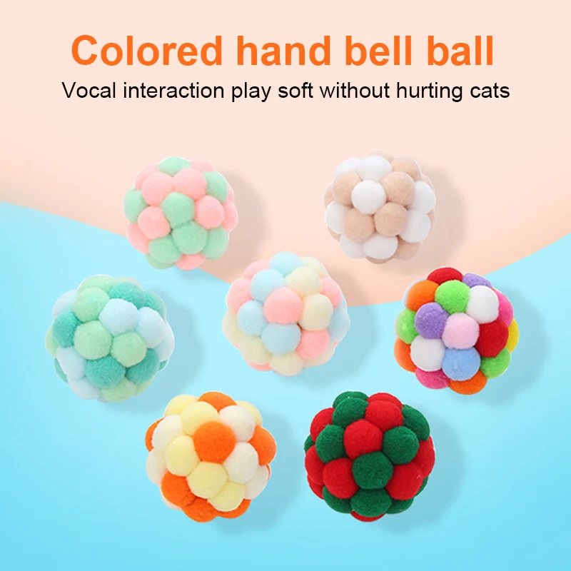 squeaky dog toy Pet Cat Toy Colorful Handmade Bouncy Ball Kitten Toys Plush Bell Ball Mouse Toy Planet Ball Cat Toys Interactive Pet Supplies floppy fish cat toy