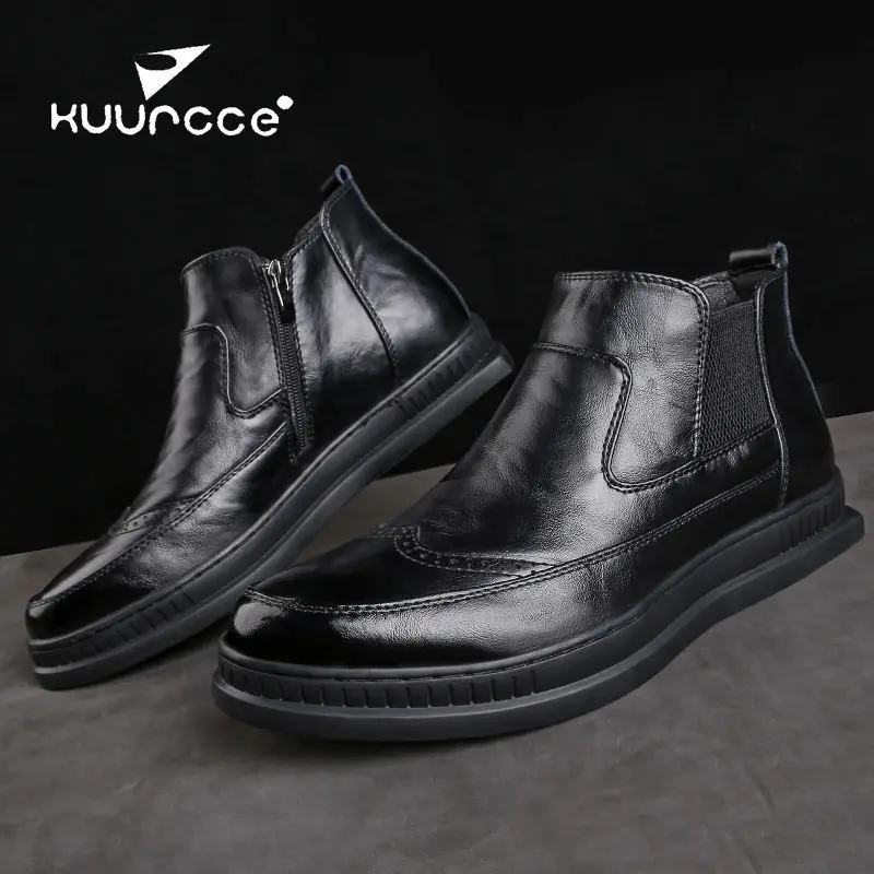 

New Style Winter Hight-top Leather Shoes Men Genuine Leather British Style Korean-style Trend Versatile Tactical Leather Boot Co