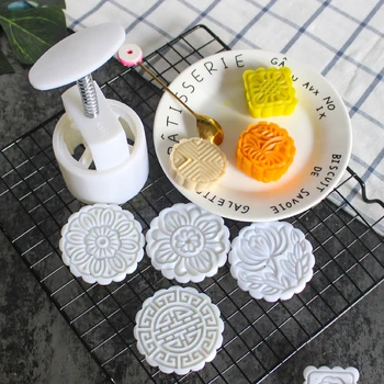 

New 6 Style Flower Mooncake Mold 50g 100g DIY Hand Pressure Fondant Moon Cake Mould Cookie Cutter Pastry Baking Tool Hot Sale