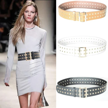 

Luxury Brand 2020 Fashion round hole pin buckle double row ladies punk wide belt wild wisp air eye belt women's girdle Bg-1482