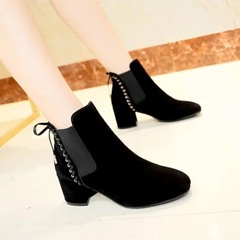 

Autumn and winter new Chelsea boots women's matte leather thick with short Martin boots British wild high heel women's boots