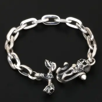 

Gothic Punk Skull Link Chain Toggle Bracelet For Men 100% 925 Sterling Silver Thick Men Chain Bracelet Cool Thai Silver Jewelry