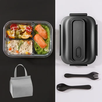 

Glass Compartments Japan Style Bento Box Microwave Office Student Portable Lunch Box For Kids Picnic Food Storage Container Bag